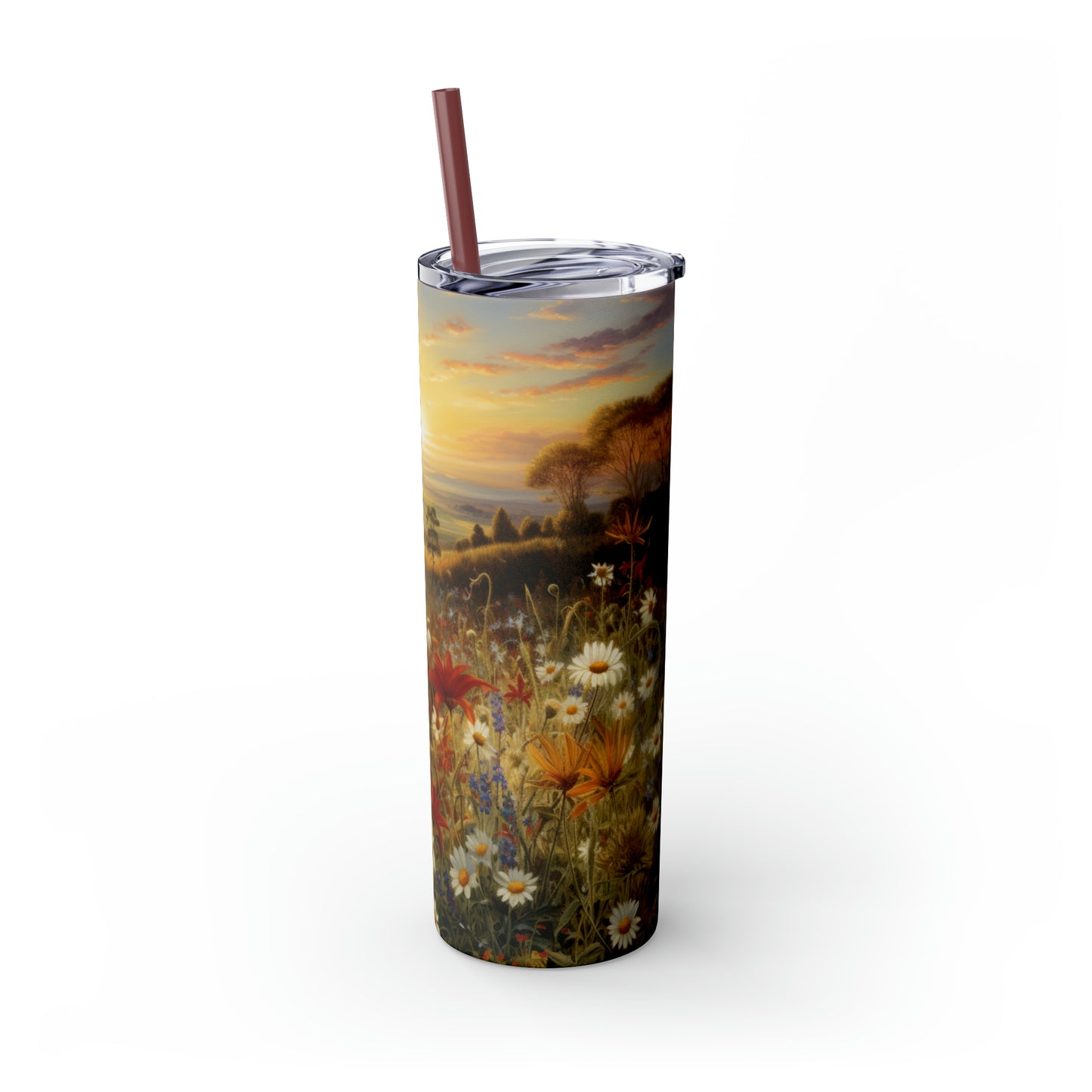 Autumn Flowers Skinny Tumbler with Straw, 20oz