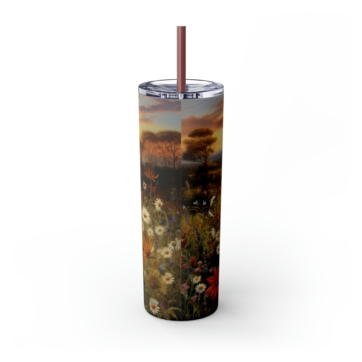 Autumn Flowers Skinny Tumbler with Straw, 20oz