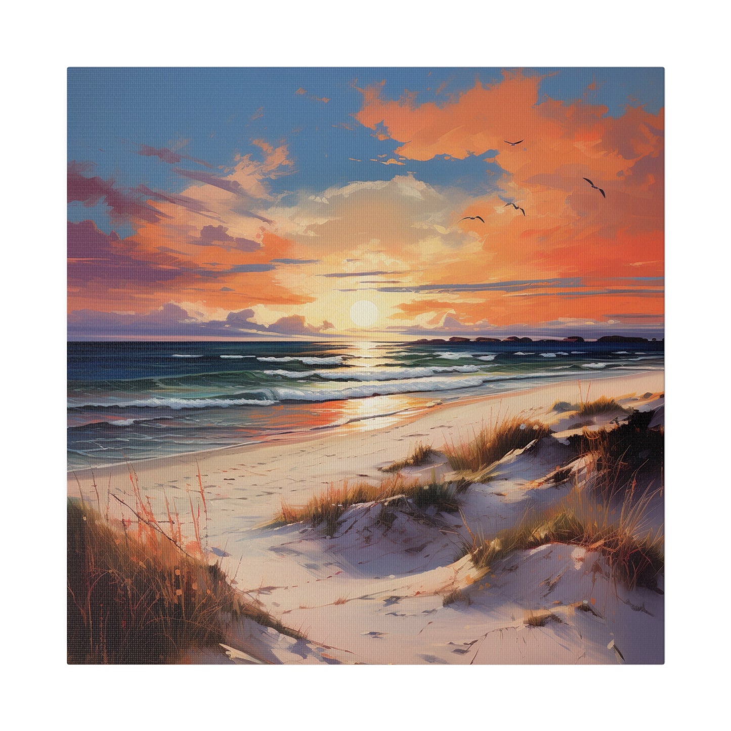 Horizon's Embrace: Sunset Beach, Stretched Matte Canvas