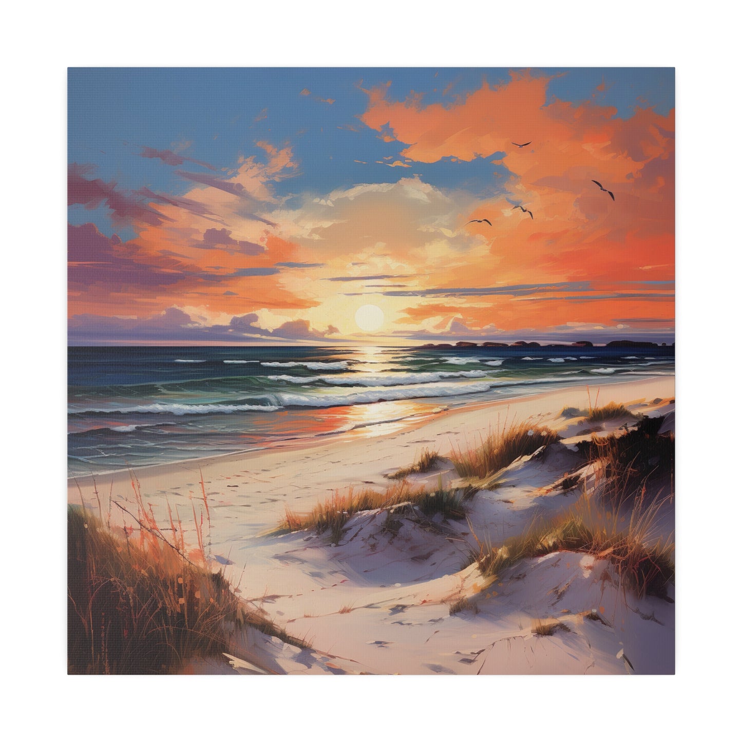 Horizon's Embrace: Sunset Beach, Stretched Matte Canvas