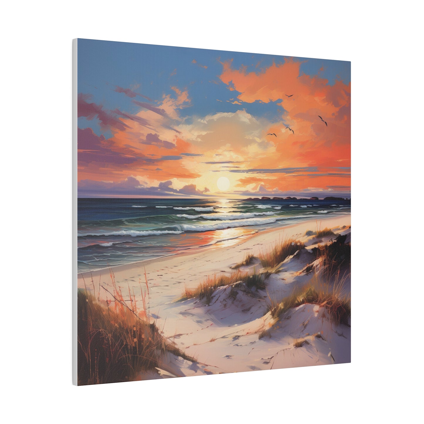 Horizon's Embrace: Sunset Beach, Stretched Matte Canvas