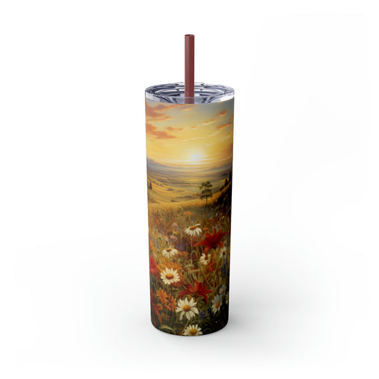 Autumn Flowers Skinny Tumbler with Straw, 20oz